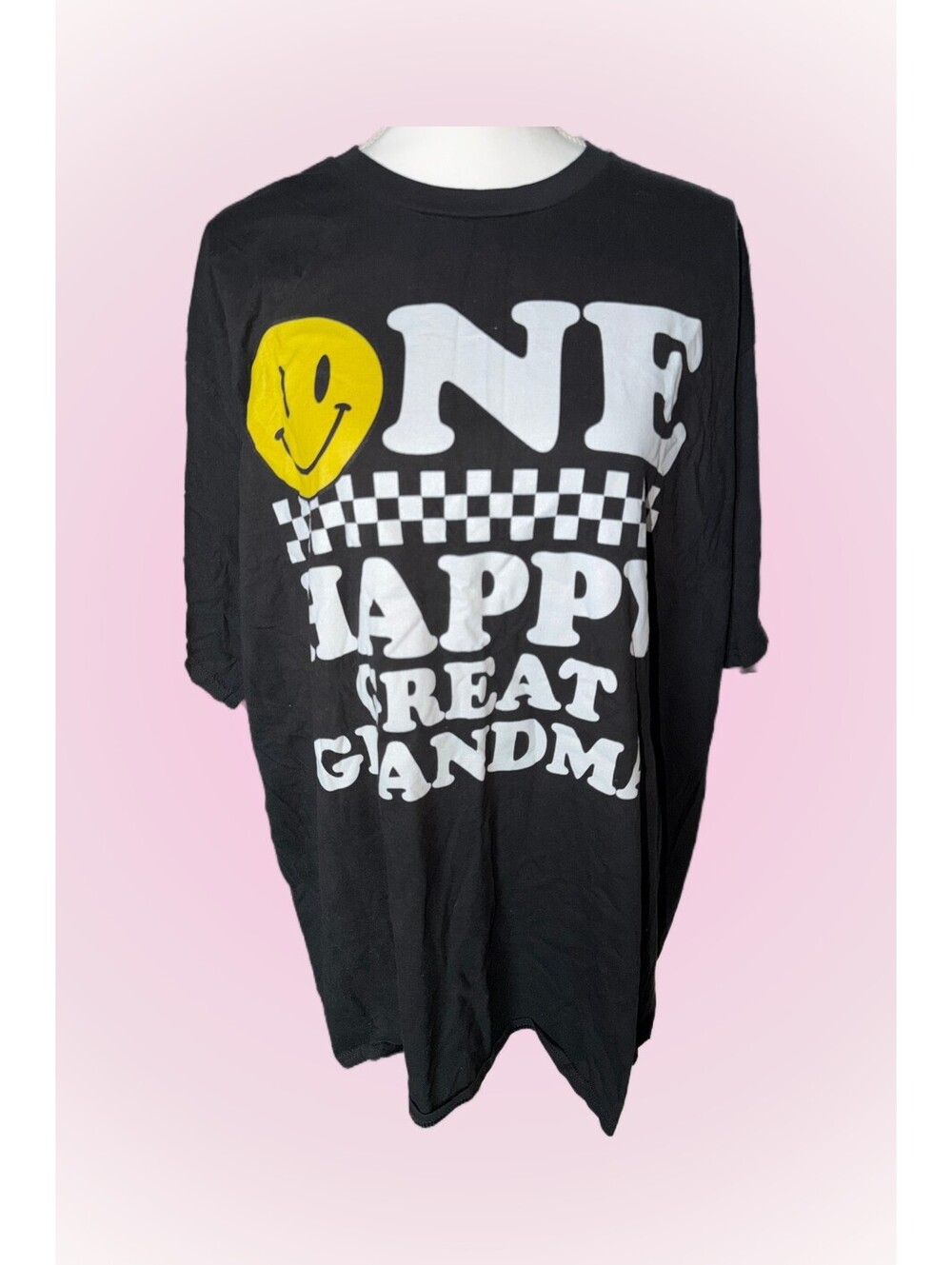 Womens Plus Size 3XL "One Happy Great Grandma" T-Shirt | Black, White, Yellow
